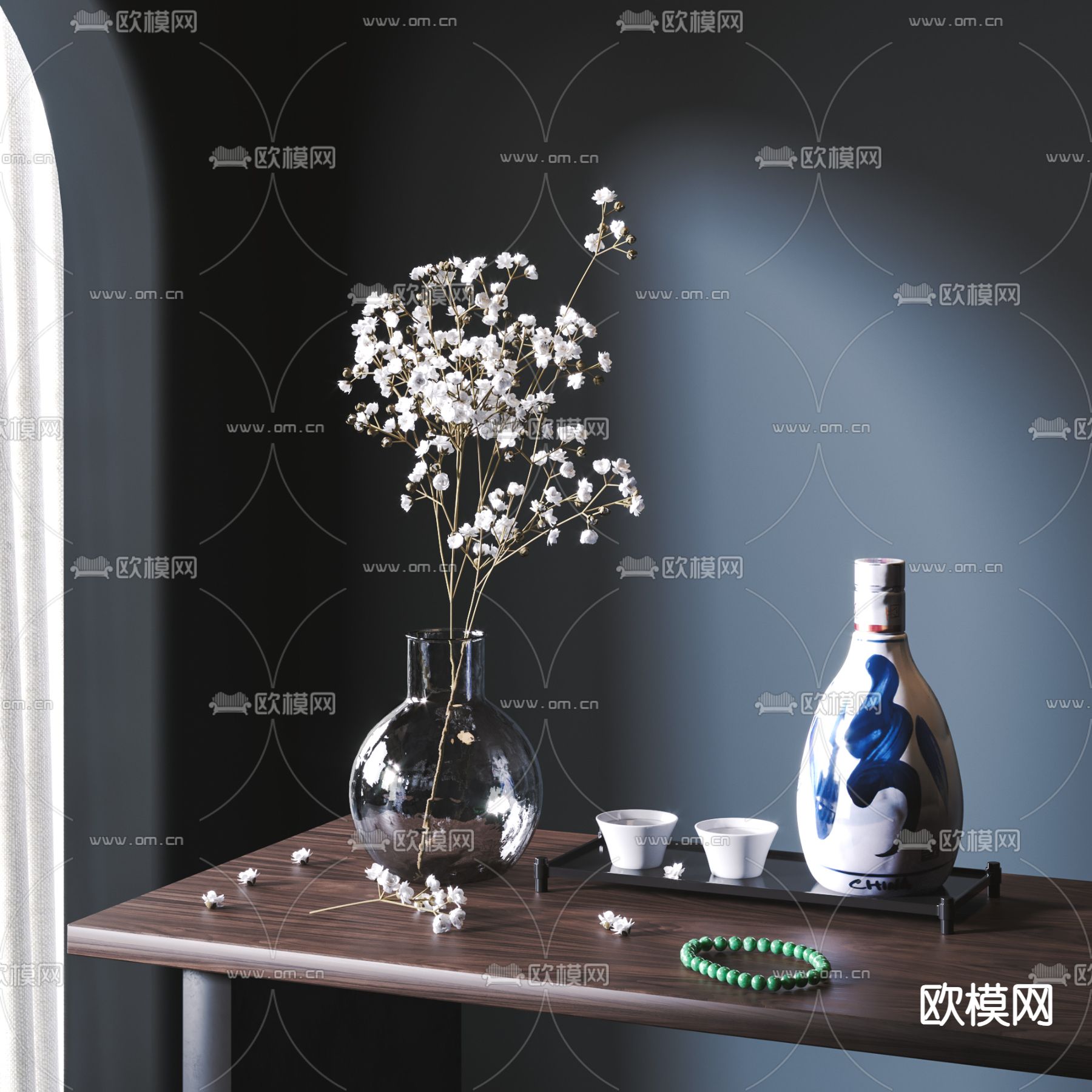 新中式酒具摆件 白酒su模型下载（渲染图2）