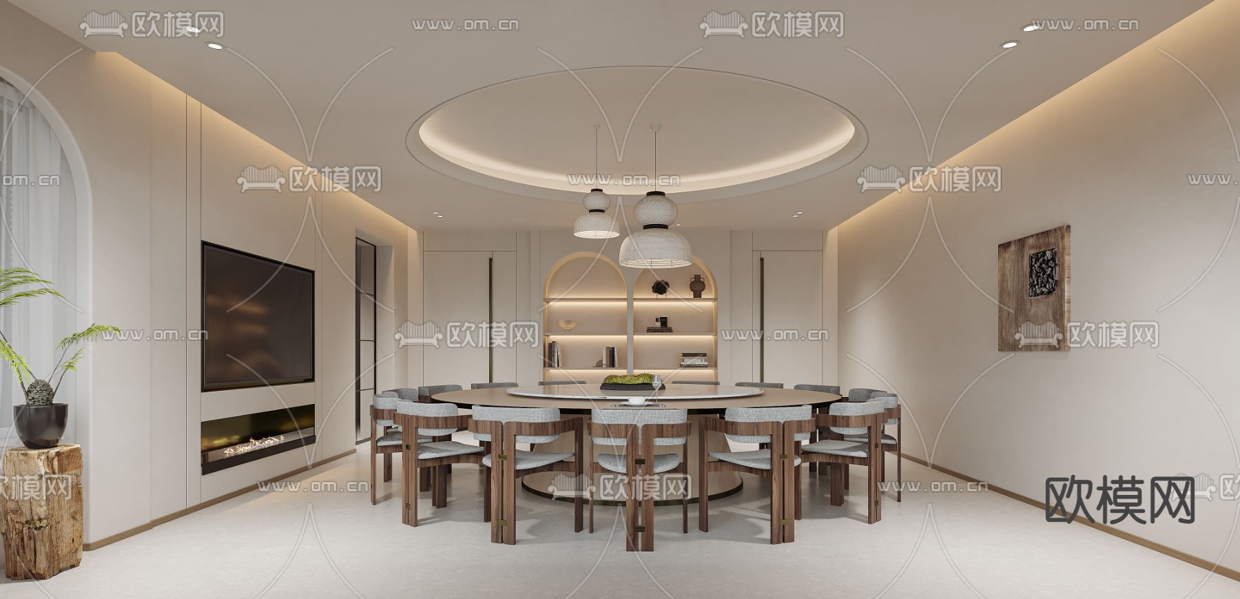 侘寂风餐厅 圆餐桌3d模型下载