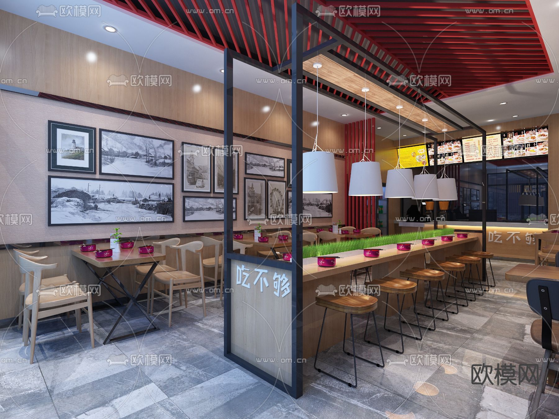 面馆 快餐店su模型下载（渲染图4）