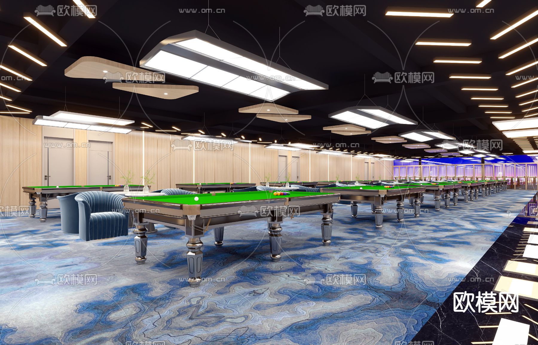 轻奢台球厅 水吧台 台球室3d模型下载（渲染图2）