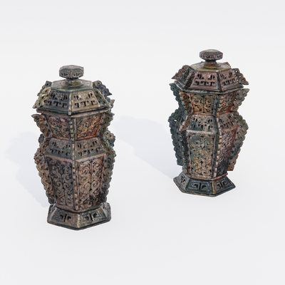  古代装饰铜器摆件 老物件su模型 