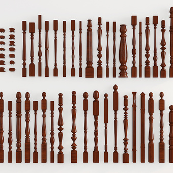 简欧楼梯护栏 立柱扶手 栏杆护栏su模型