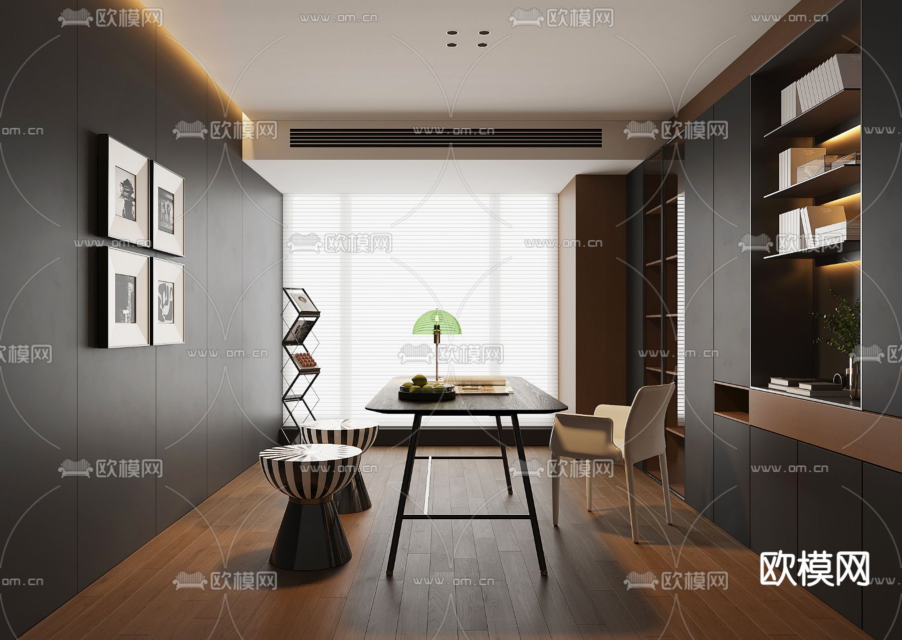 暗黑风书房 学习房3d模型下载