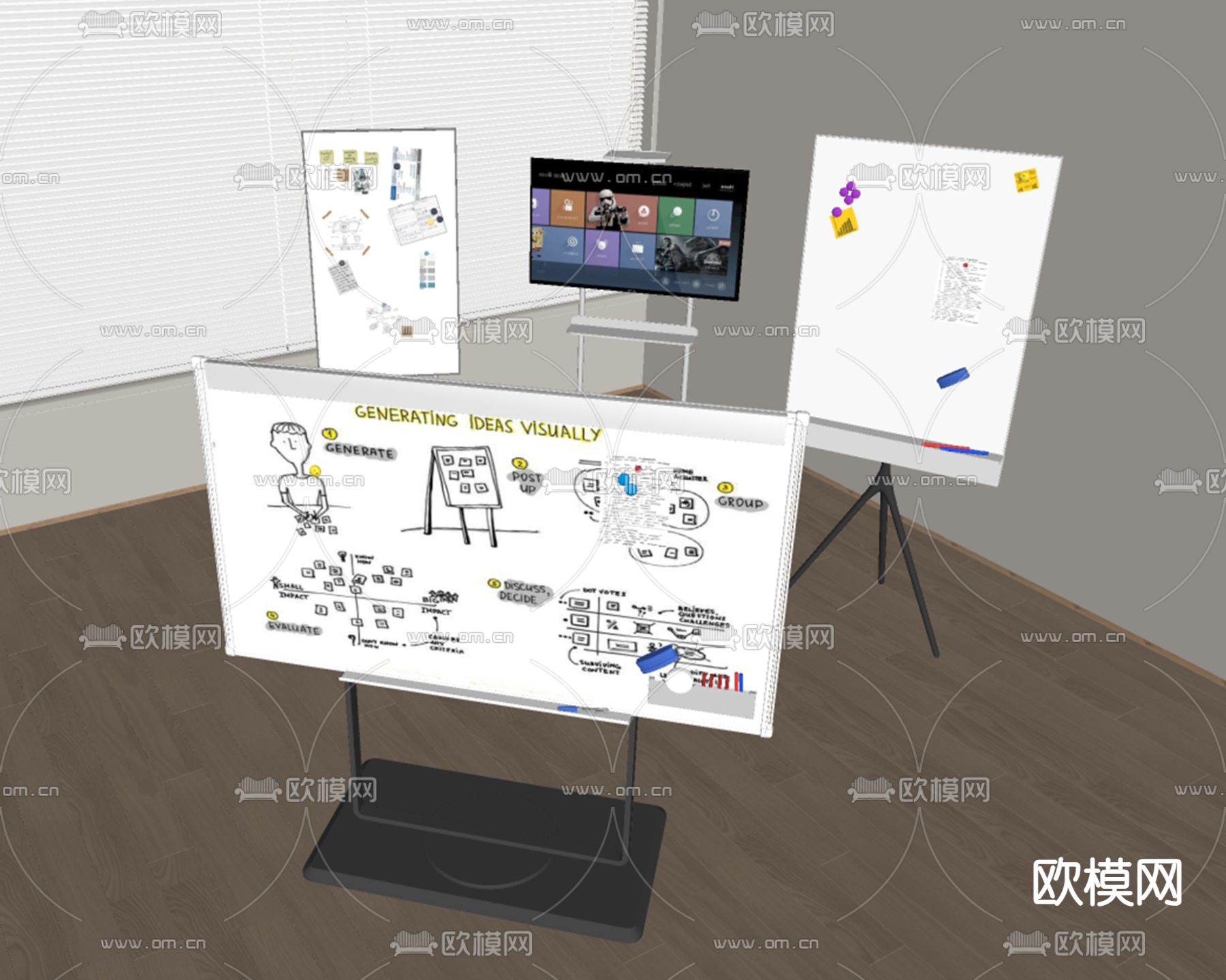 移动画板 白板 写字板su模型下载（渲染图1）