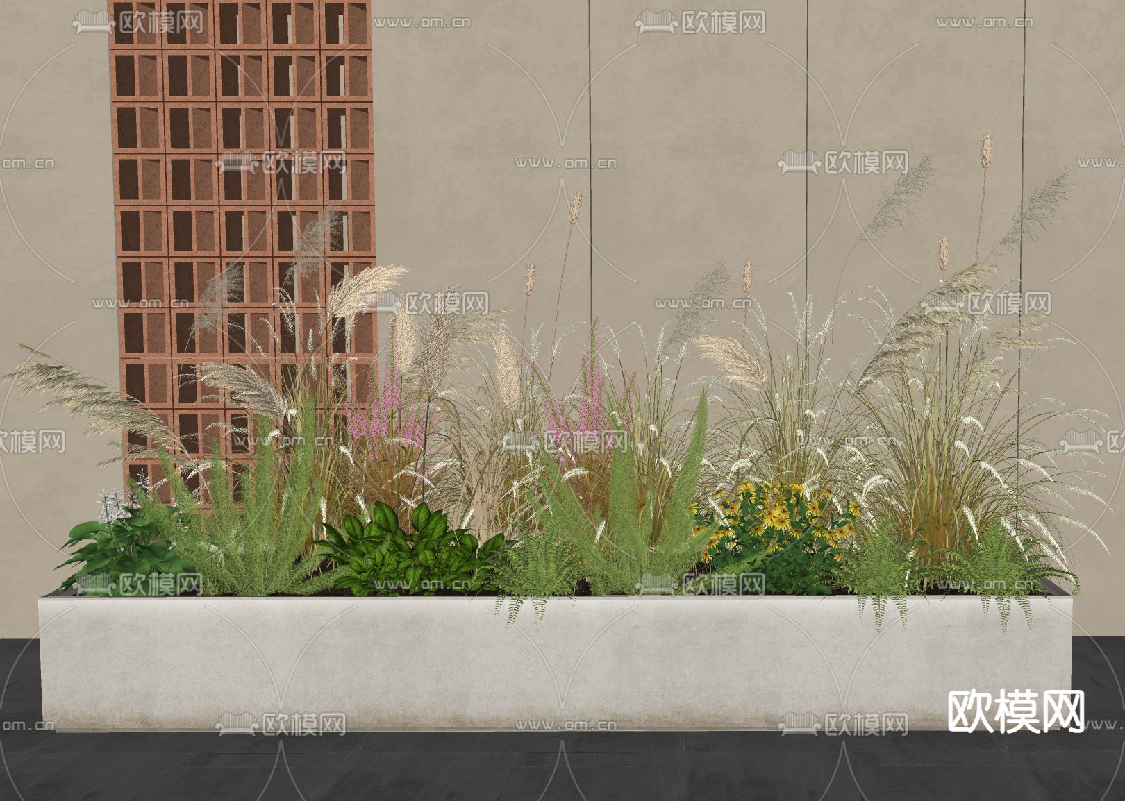 现代植物花箱 植物堆su模型下载（渲染图1）