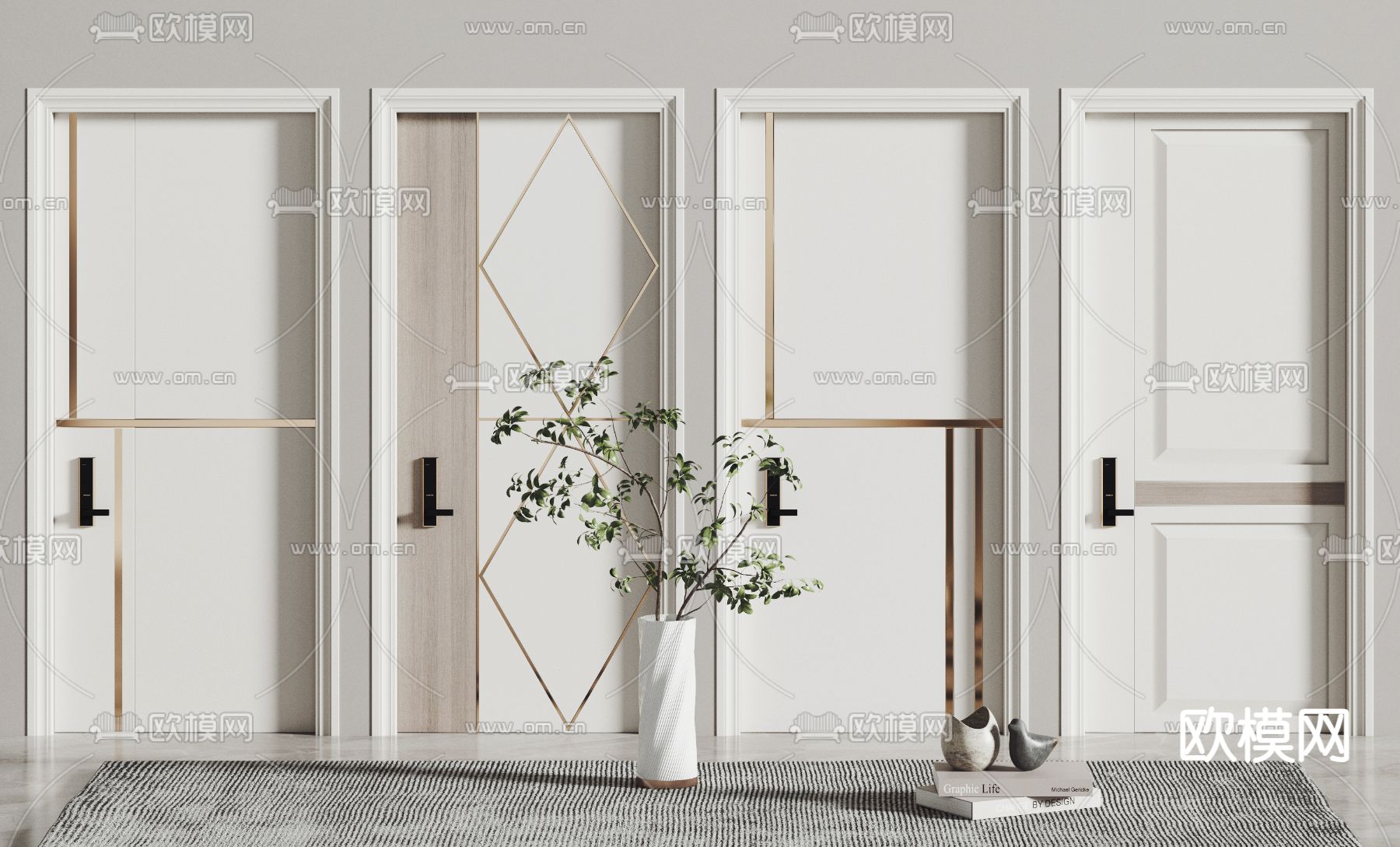 现代房门 卧室门 平开门3d模型下载