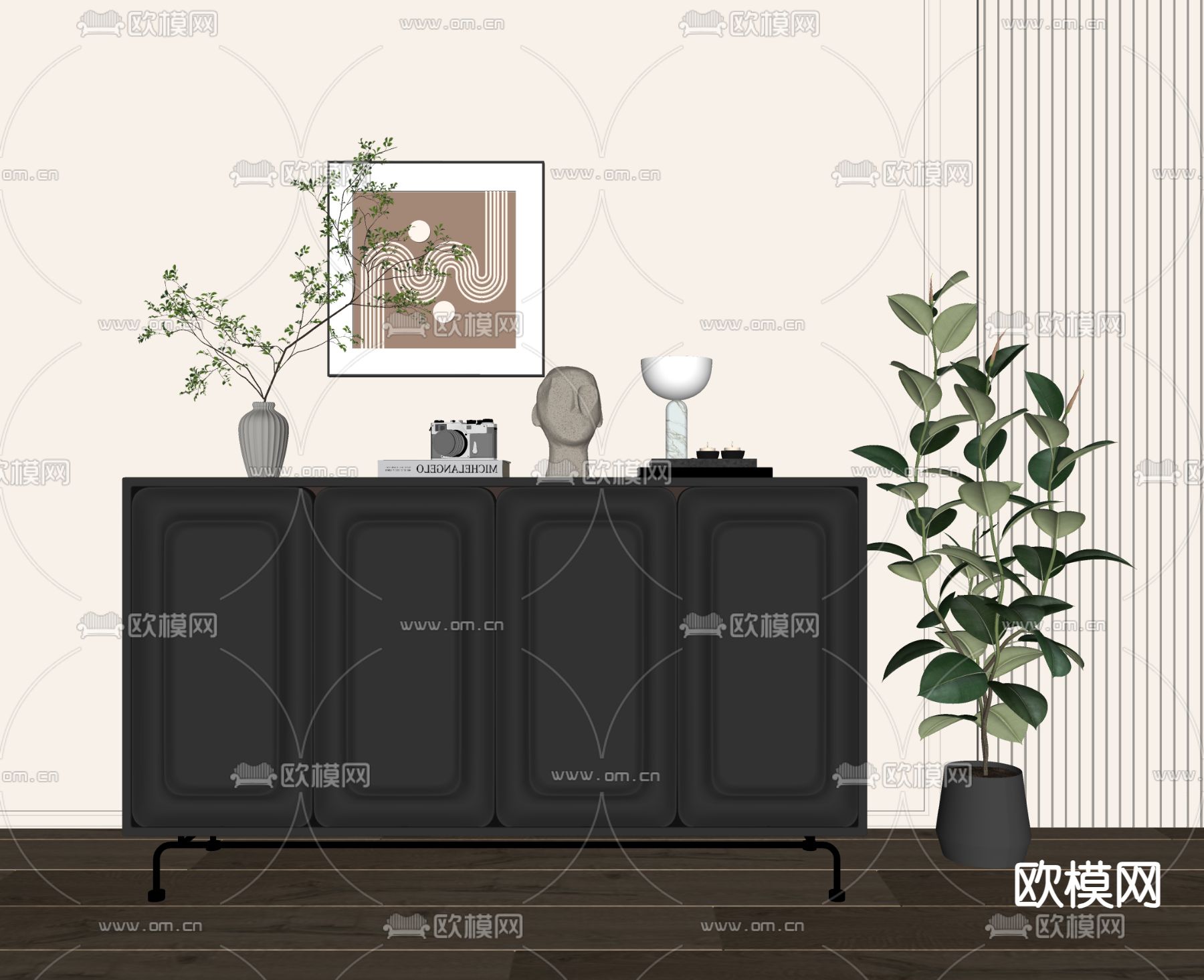 现代玄关柜 边柜su模型下载（渲染图1）