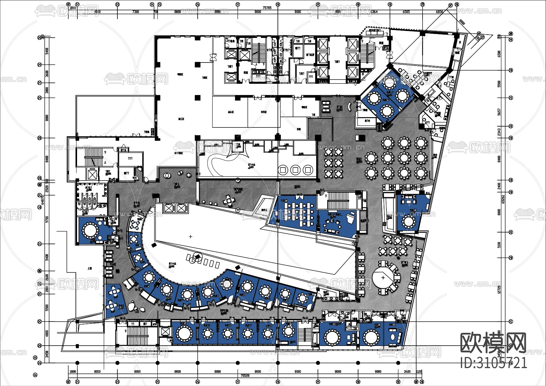 3000㎡中式火锅店cad平面图下载（渲染图2）