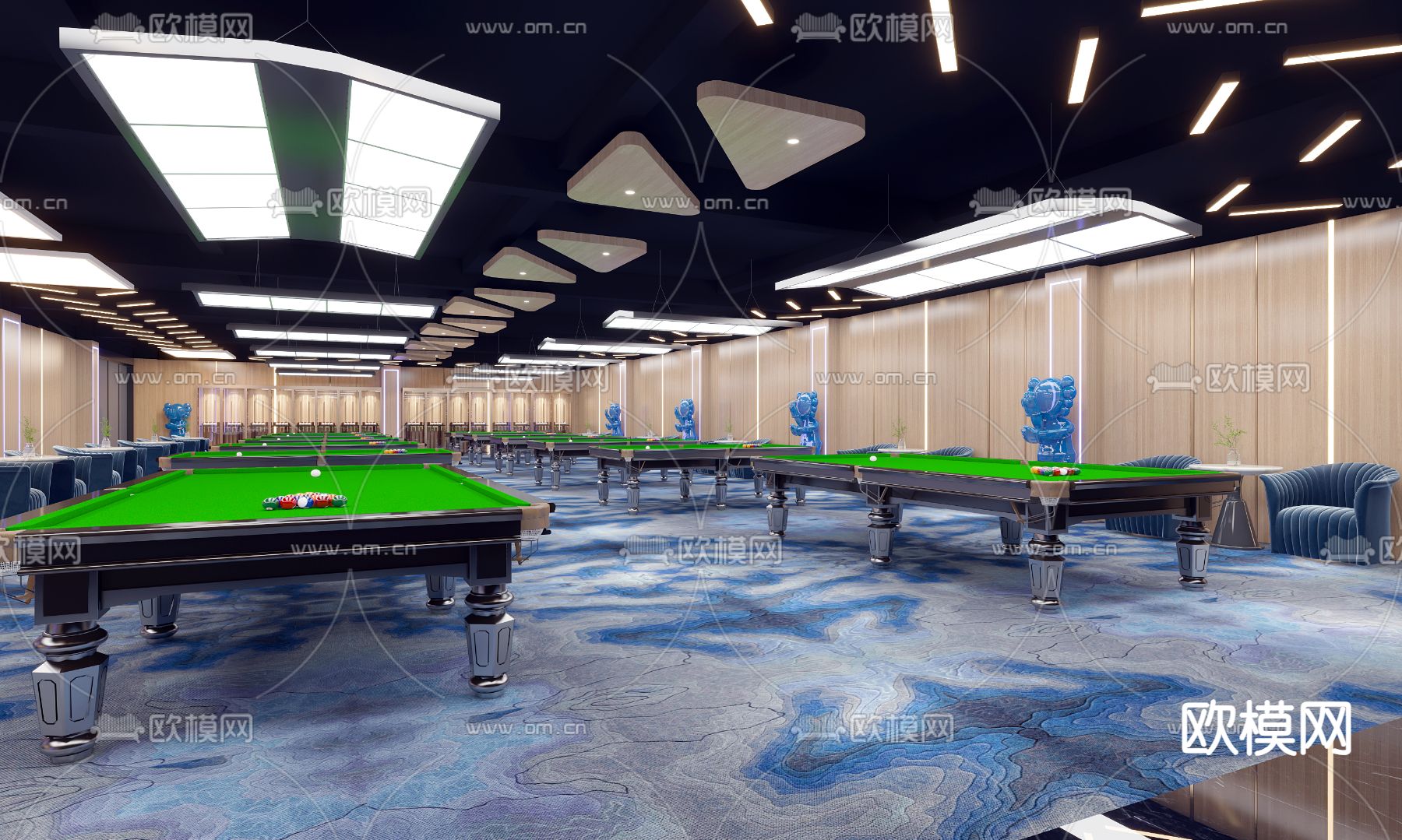 轻奢台球厅 水吧台 台球室3d模型下载（渲染图4）