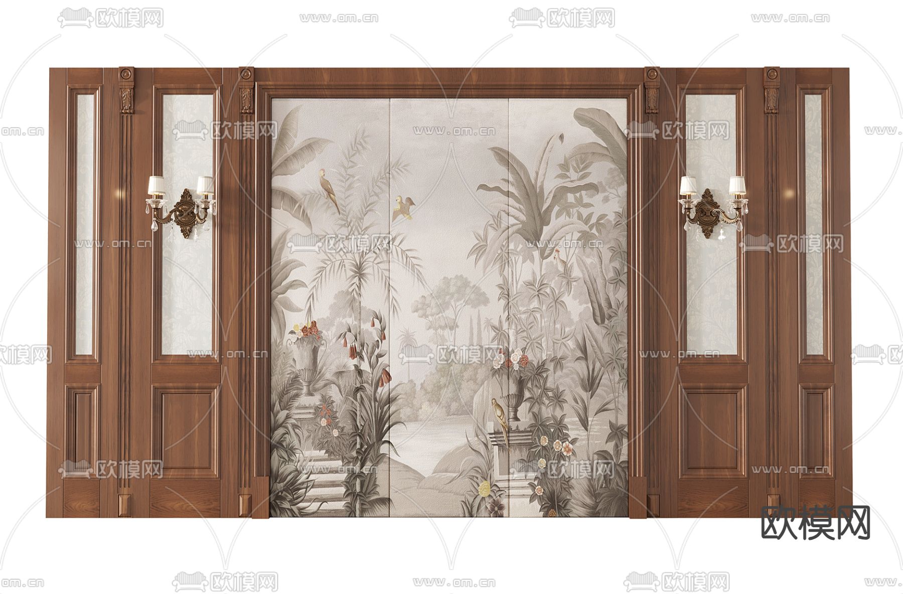 美式沙发背景墙su模型下载（渲染图2）