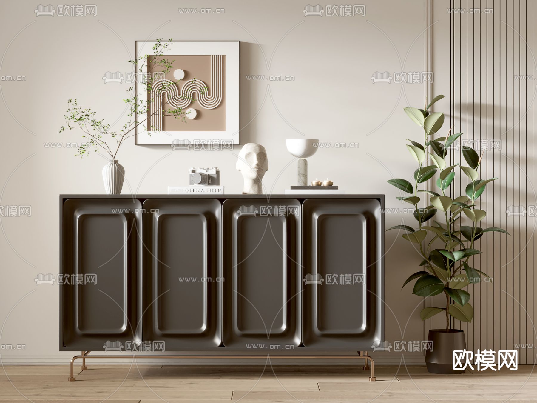 现代玄关柜 边柜su模型下载（渲染图2）