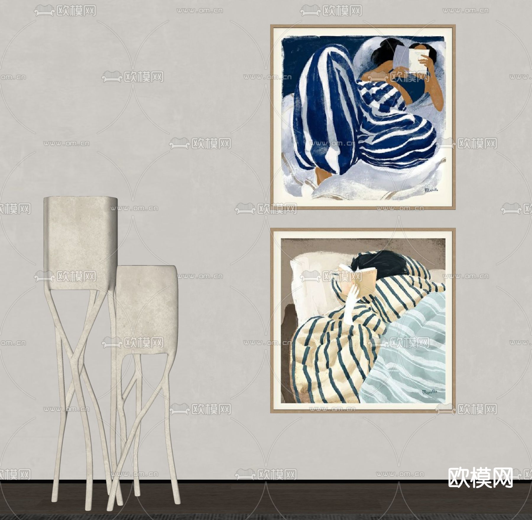 侘寂风装饰画su模型下载（渲染图1）