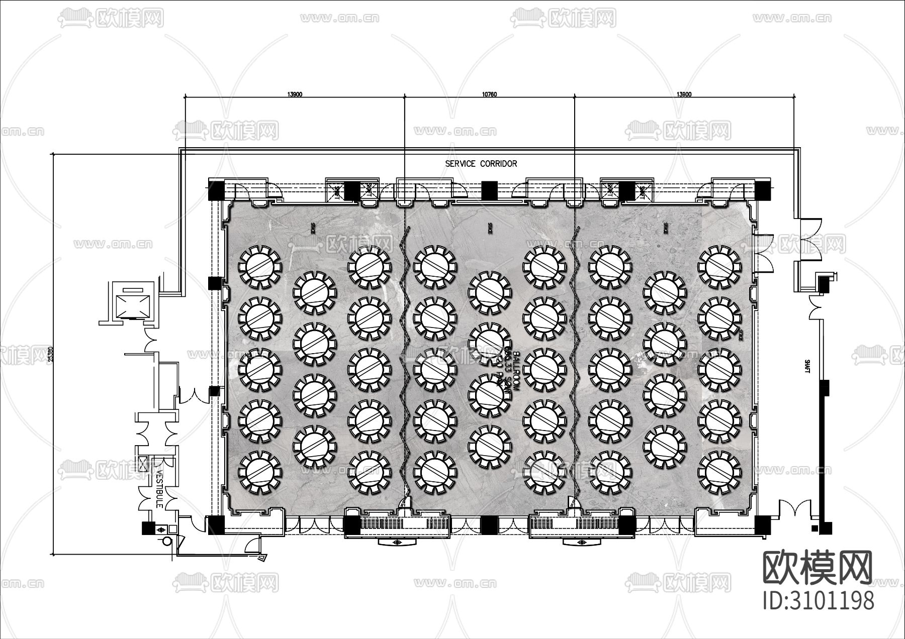 600㎡酒店宴会厅cad平面图下载