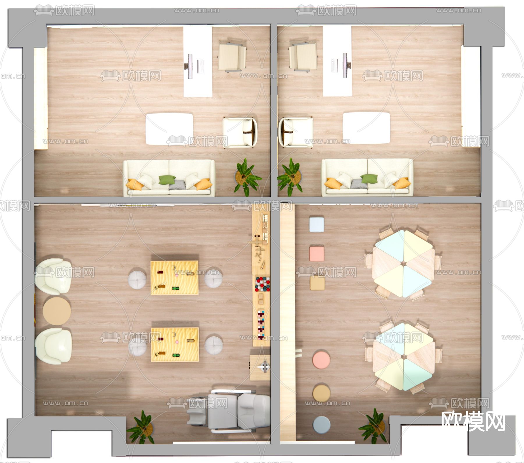 学校 心理咨询室su模型下载（渲染图3）