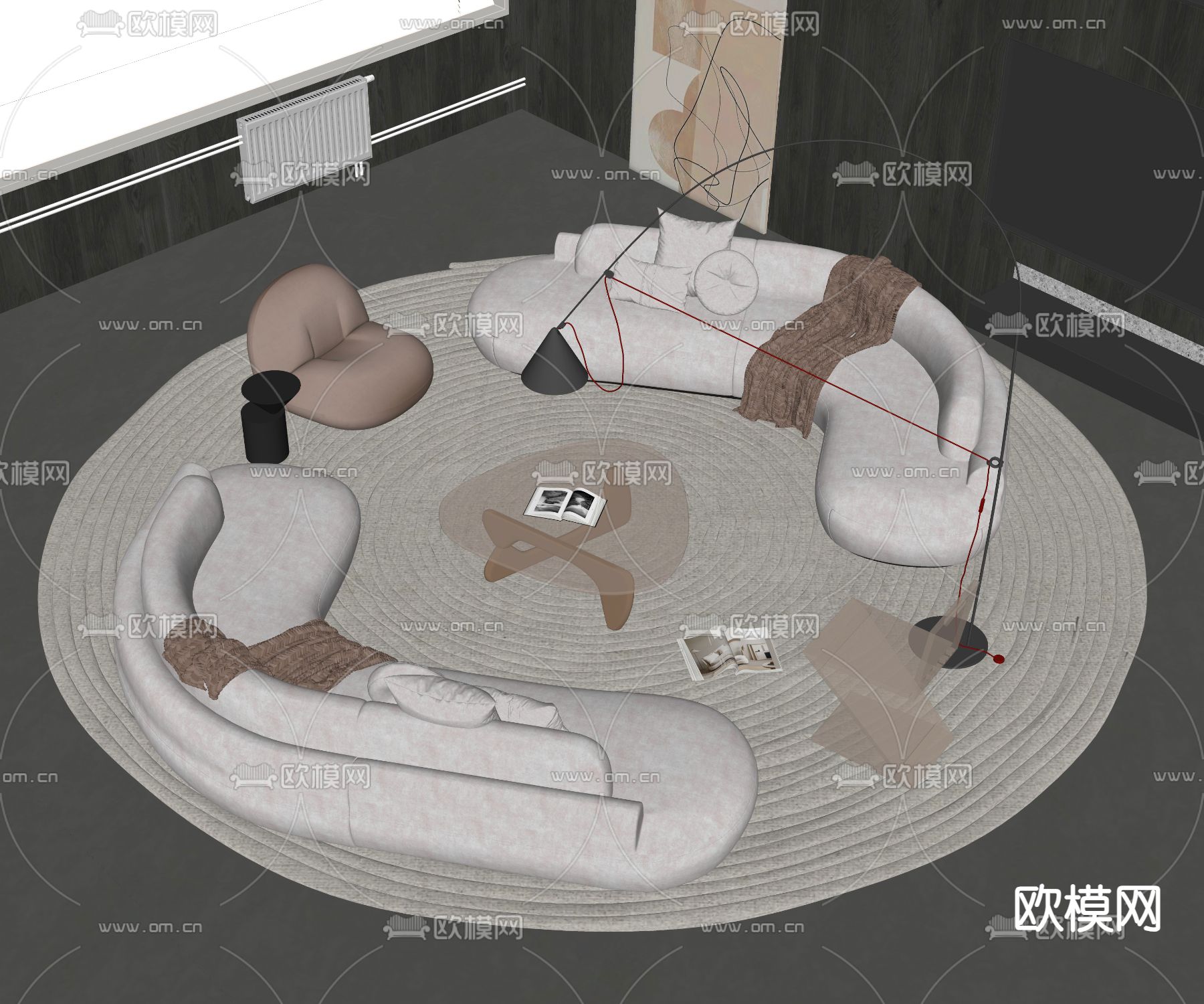 现代组合沙发su模型下载（渲染图1）