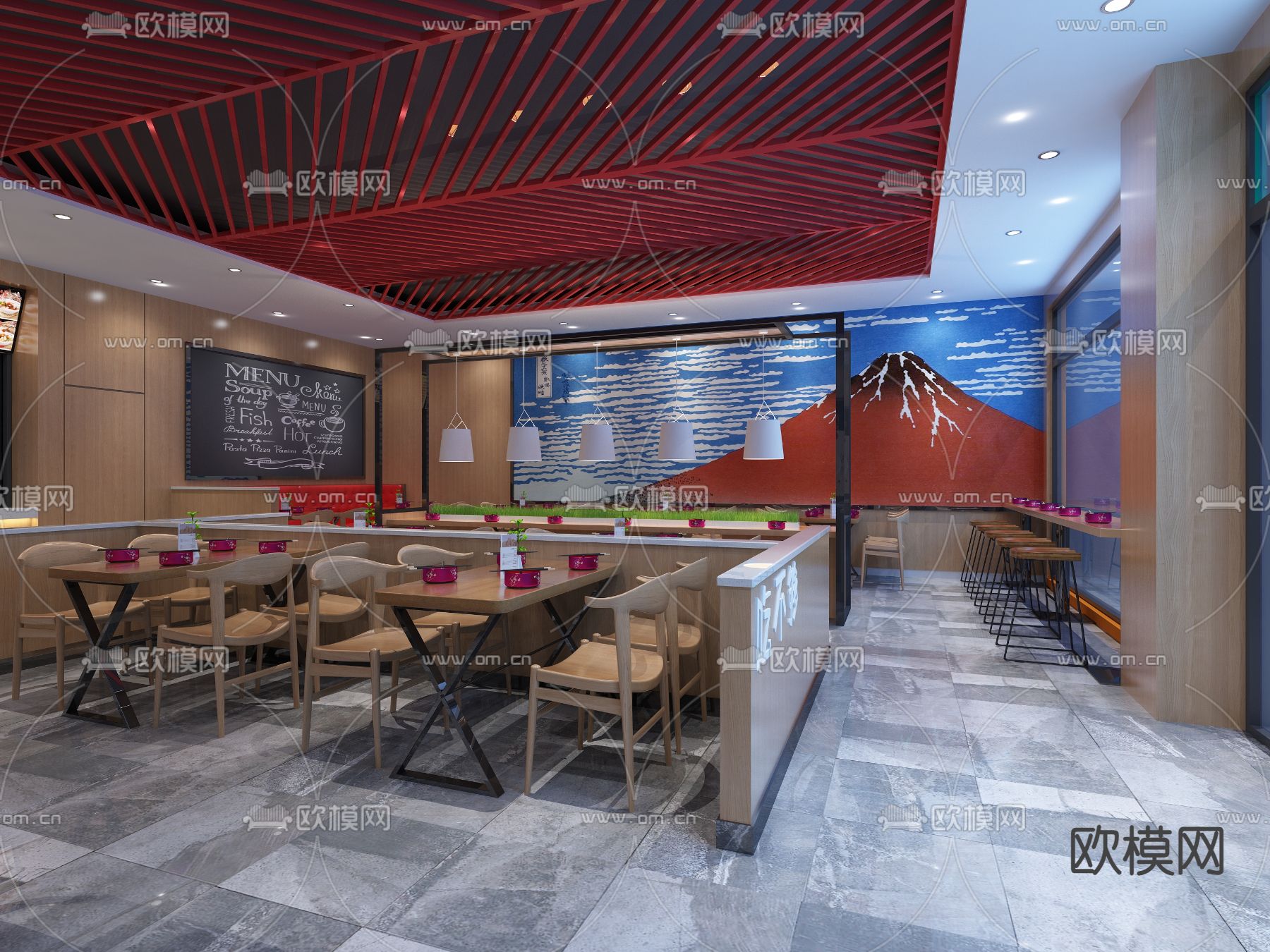 面馆 快餐店su模型下载（渲染图2）