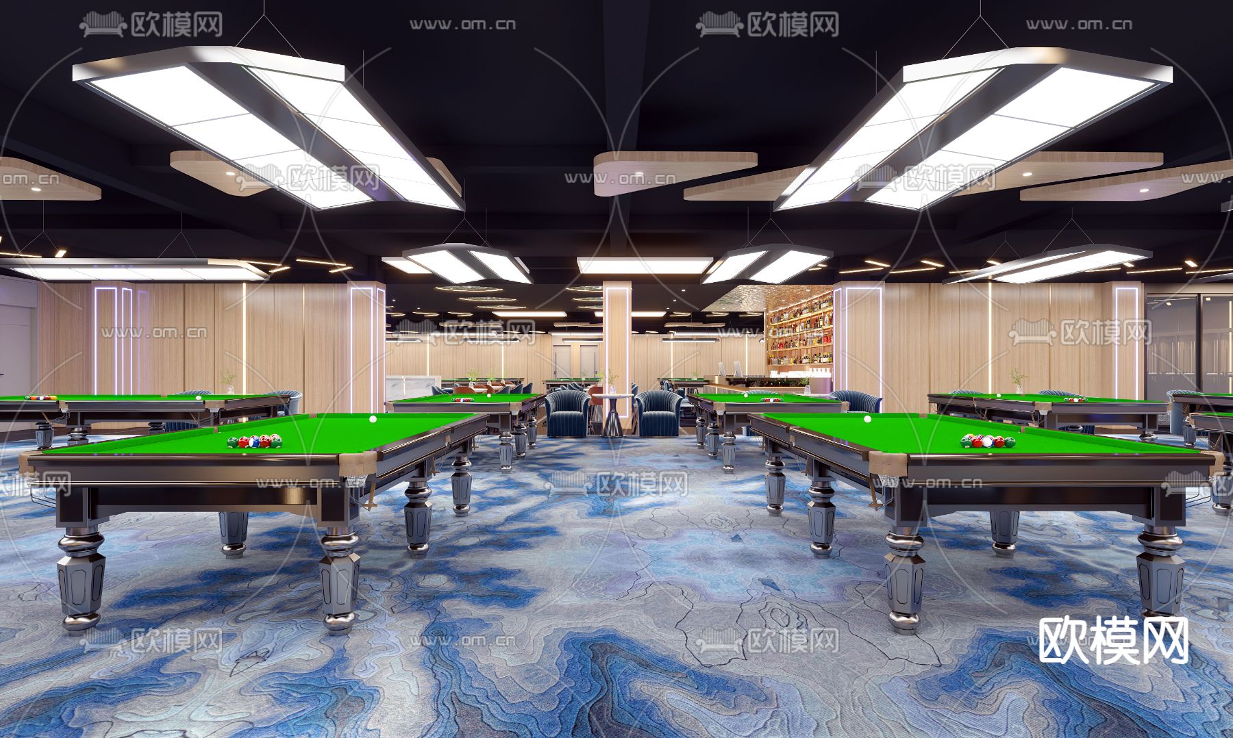 轻奢台球厅 水吧台 台球室3d模型下载（渲染图5）