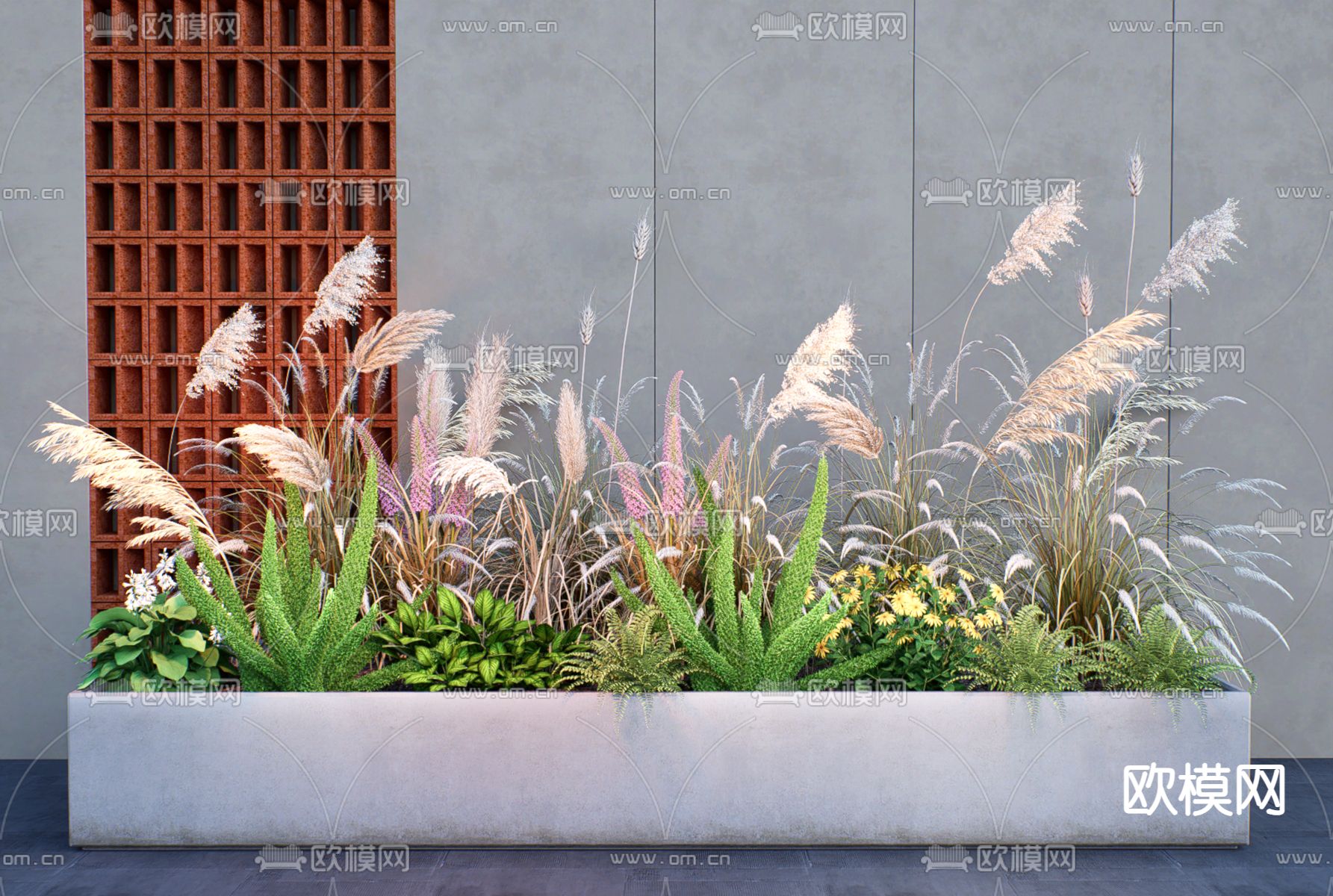 现代植物花箱 植物堆su模型下载（渲染图2）