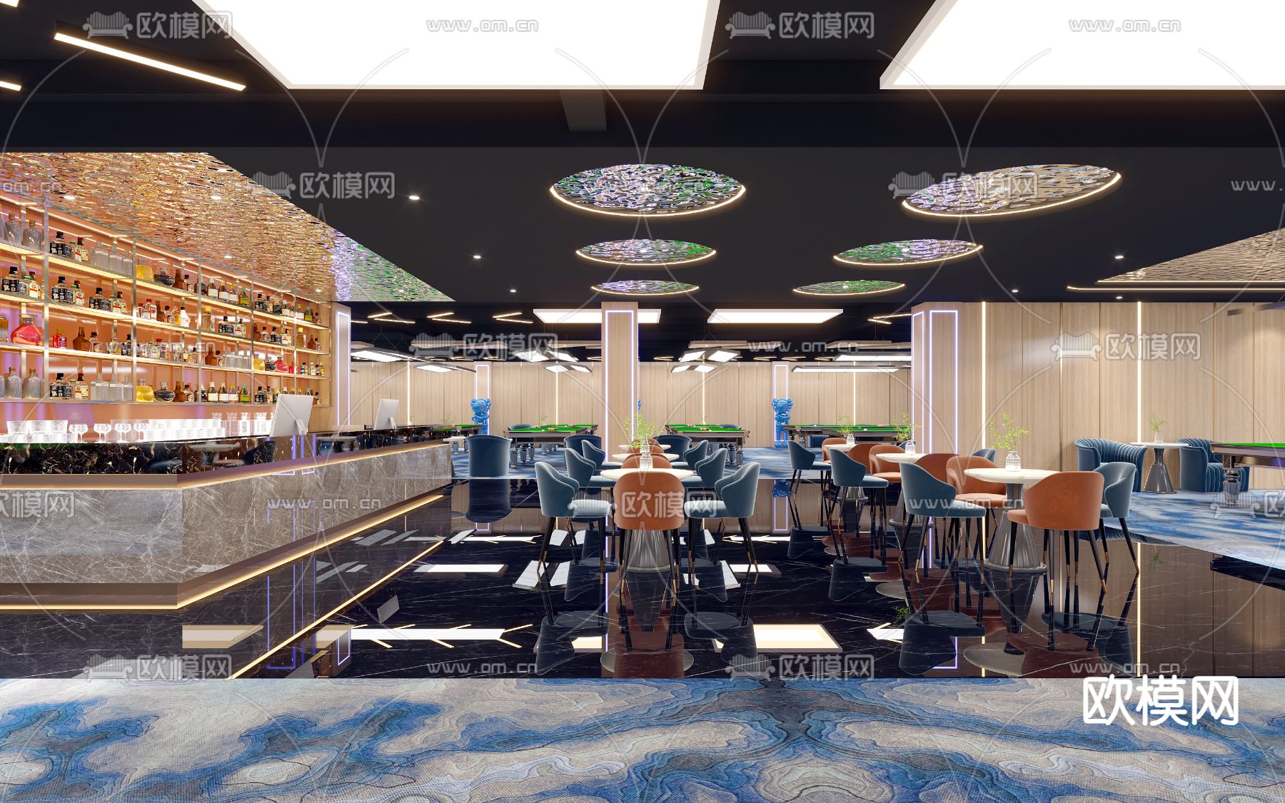 轻奢台球厅 水吧台 台球室3d模型下载（渲染图3）