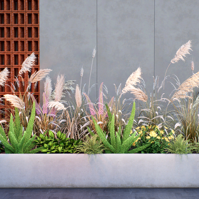  现代植物花箱 植物堆su模型 