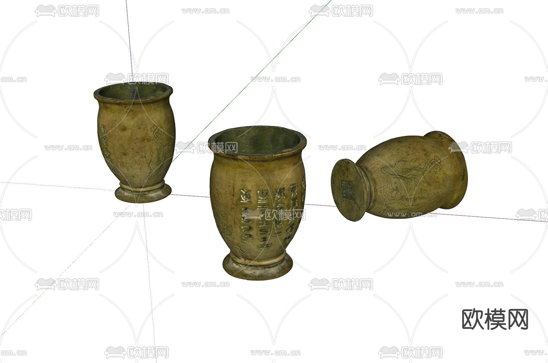 老旧捣药罐 老物件su模型下载（渲染图1）