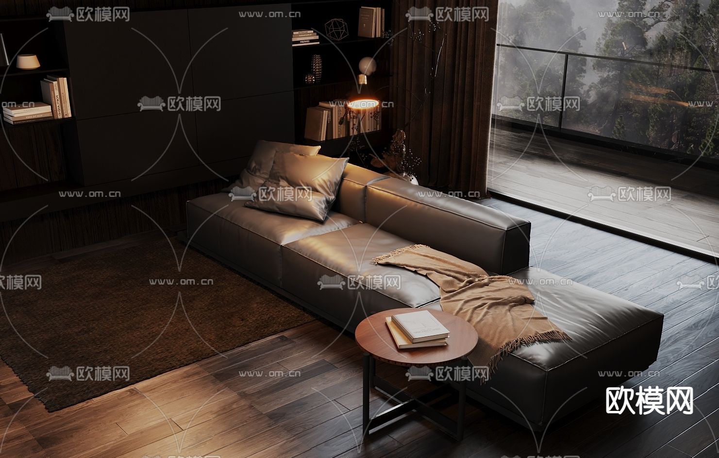 暗黑风沙发 三人沙发 皮革沙发3d模型下载