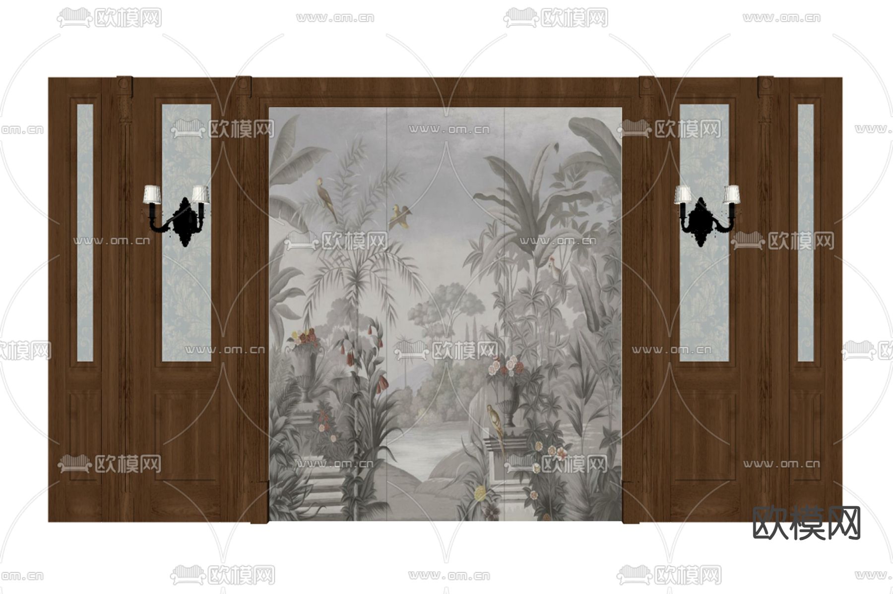 美式沙发背景墙su模型下载（渲染图1）