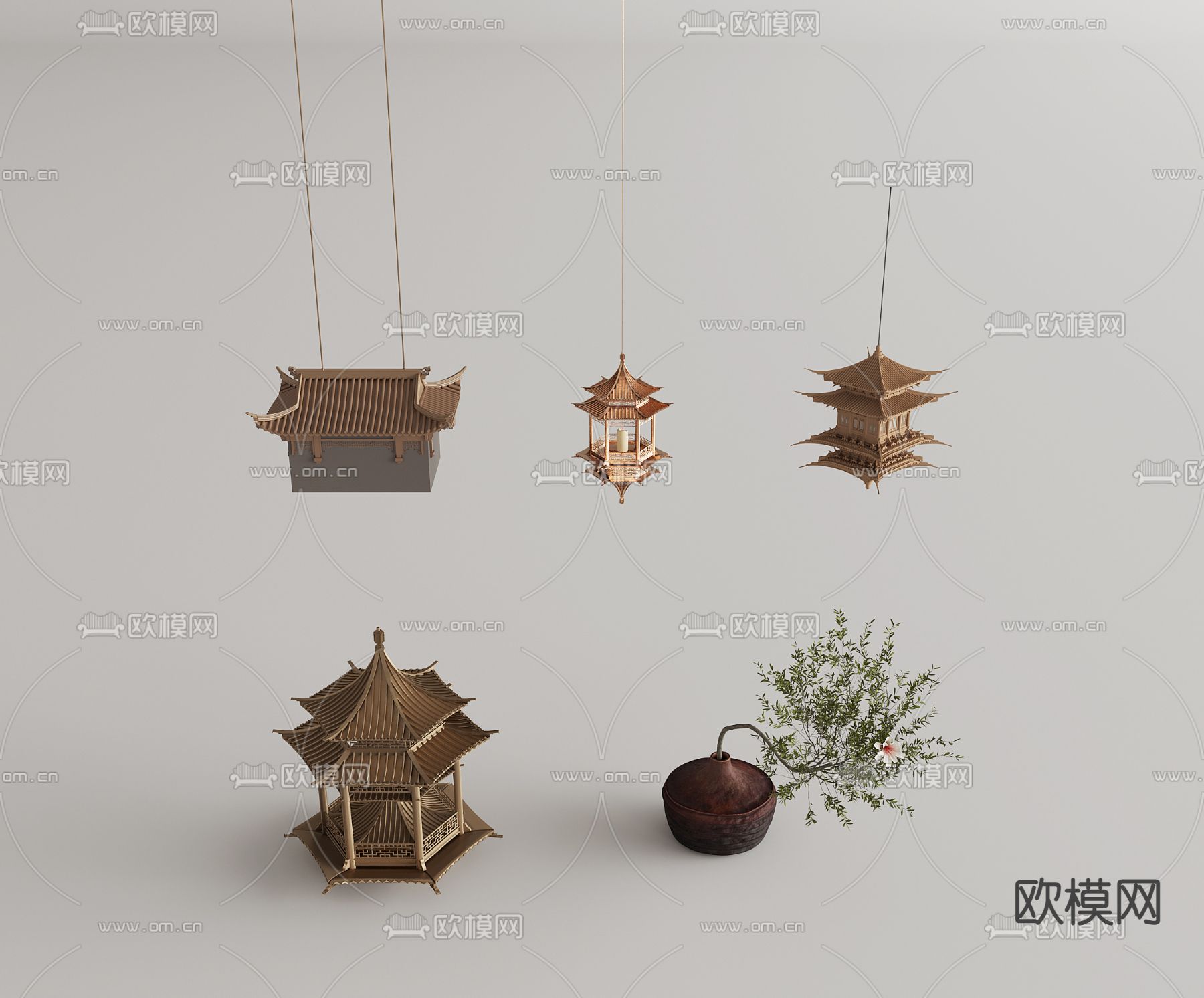中式雕塑 古建吊灯3d模型下载