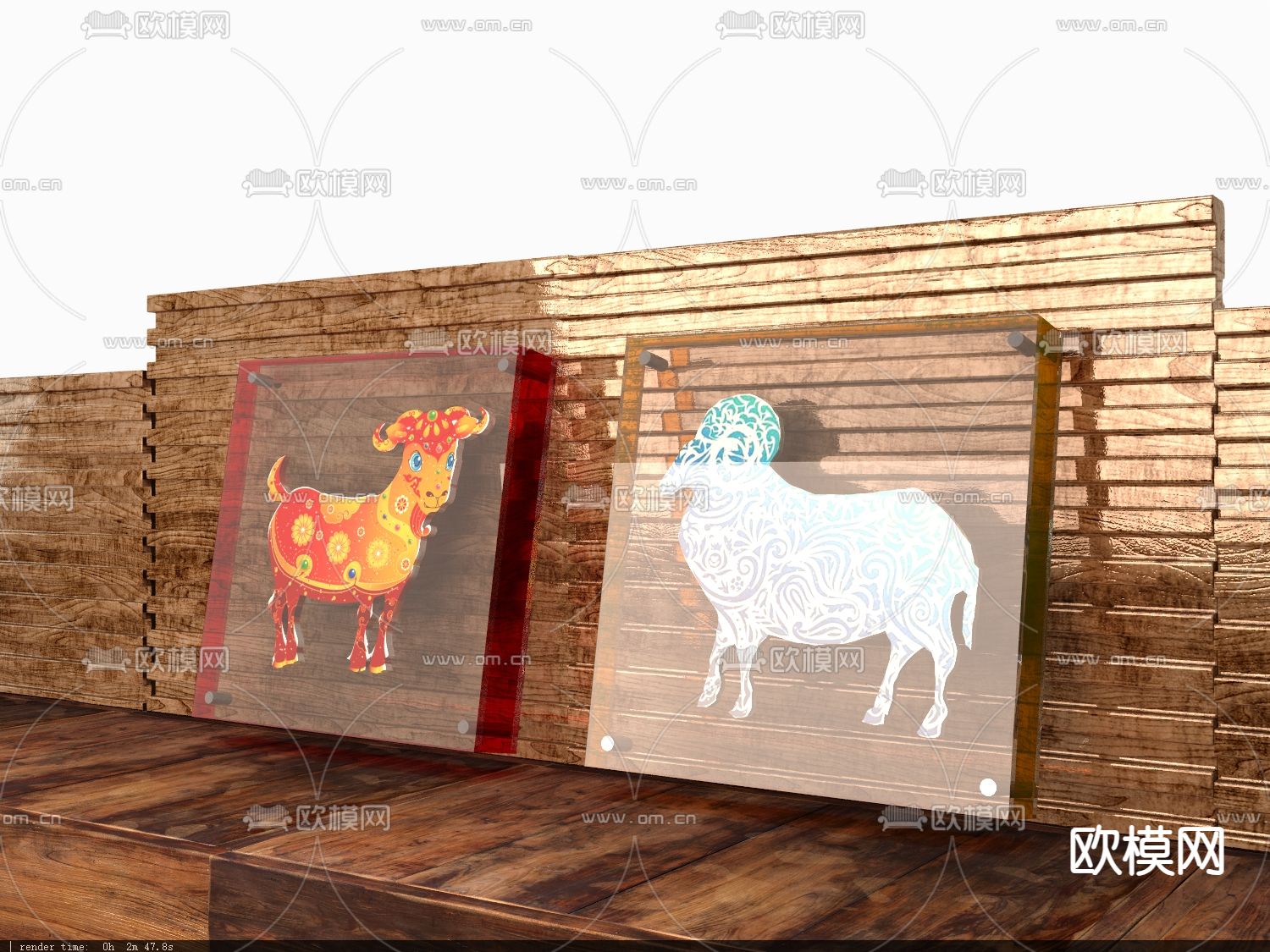 亚克力立体画   羊元素 剪纸画3d模型下载（渲染图2）