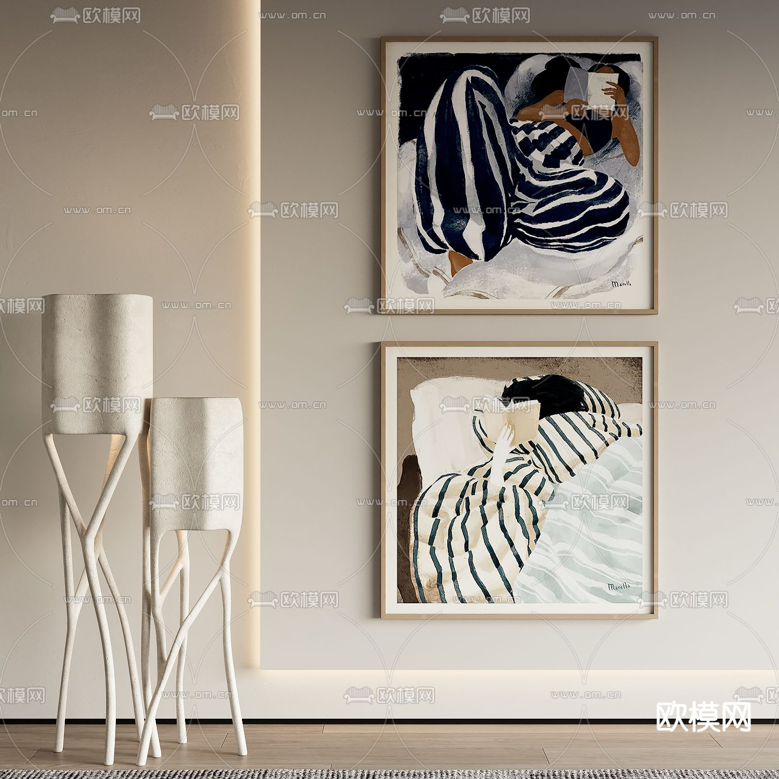 侘寂风装饰画su模型下载（渲染图2）