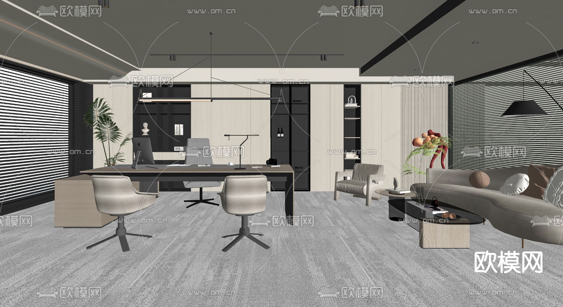 现代总经理办公室su模型下载（渲染图1）