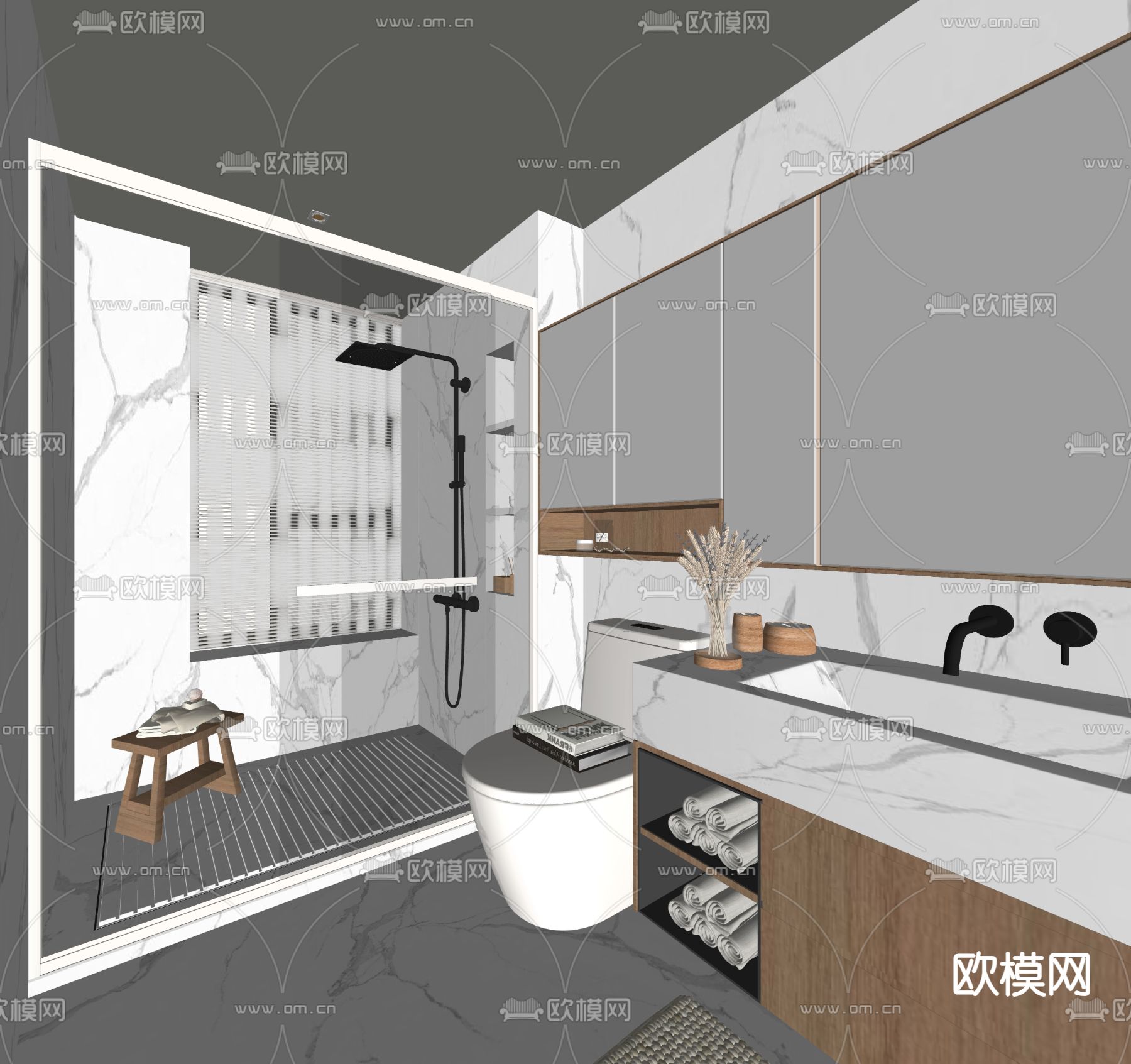 现代卫生间 浴室su模型下载（渲染图1）