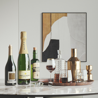  现代酒水 酒瓶 酒具摆件su模型 