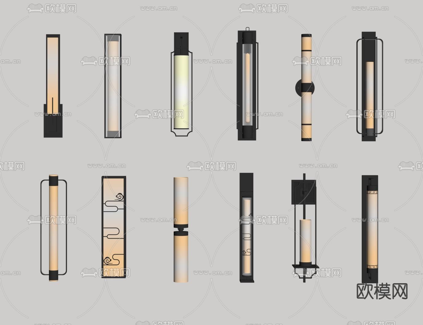 新中式壁灯su模型下载（渲染图1）