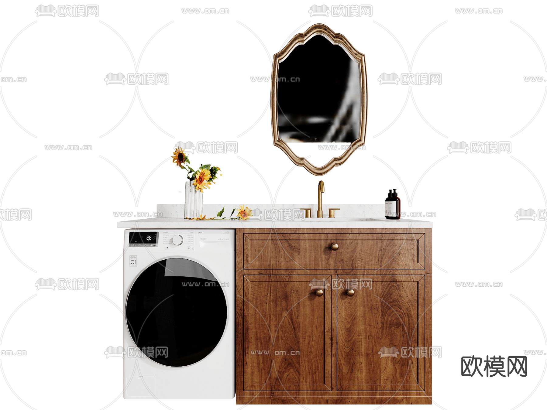 中古风洗手台 洗衣机柜 阳台柜3d模型下载