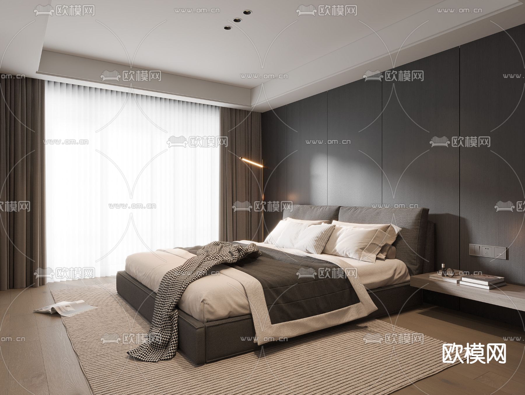 暗黑风卧室 主人房su模型下载（渲染图2）