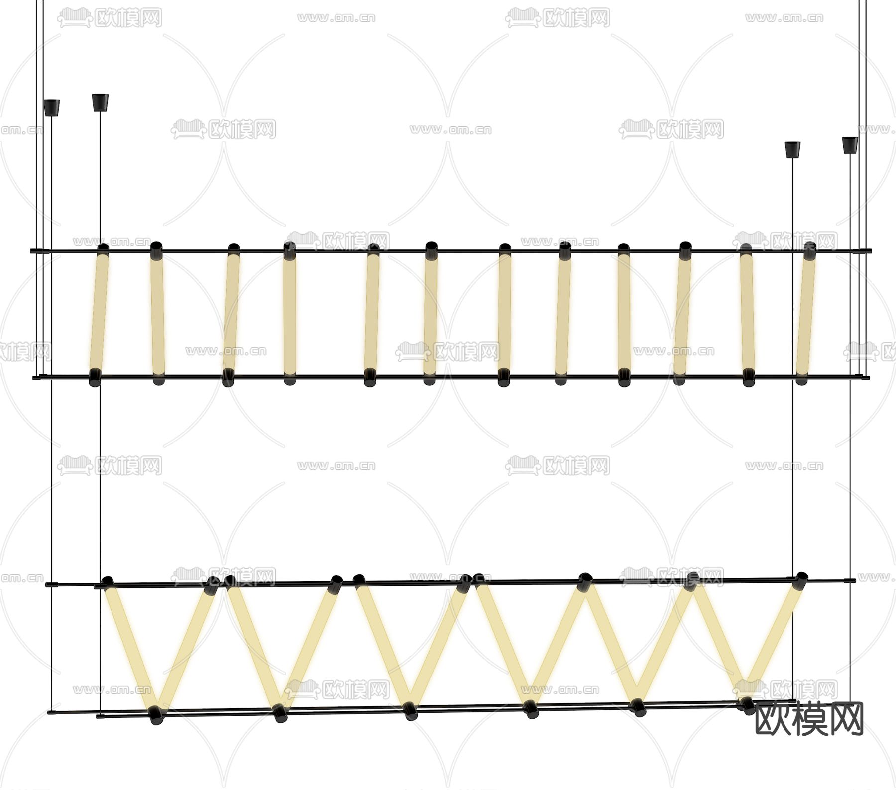 现代长条吊灯su模型下载（渲染图2）