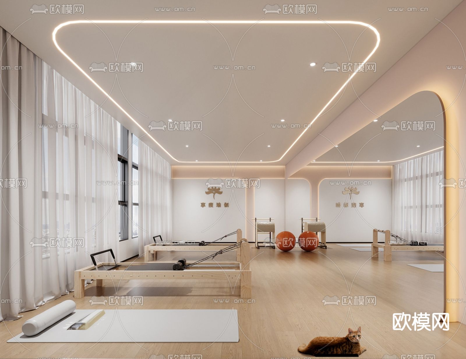 现代瑜伽室su模型下载（渲染图2）