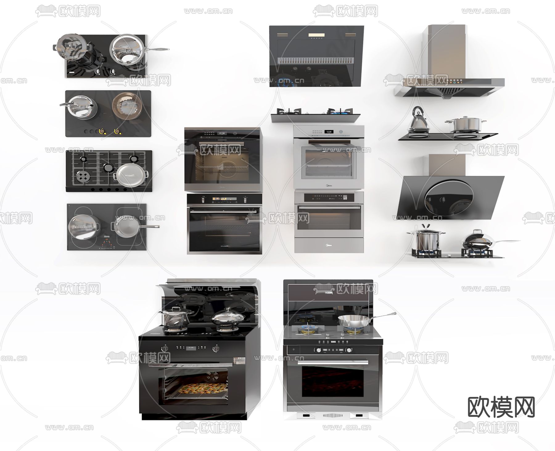 烤箱 集成灶 油烟机 微波炉 烤箱su模型下载（渲染图2）