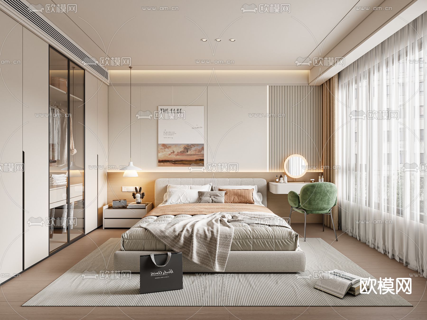 奶油风卧室 主卧 主人房3d模型下载