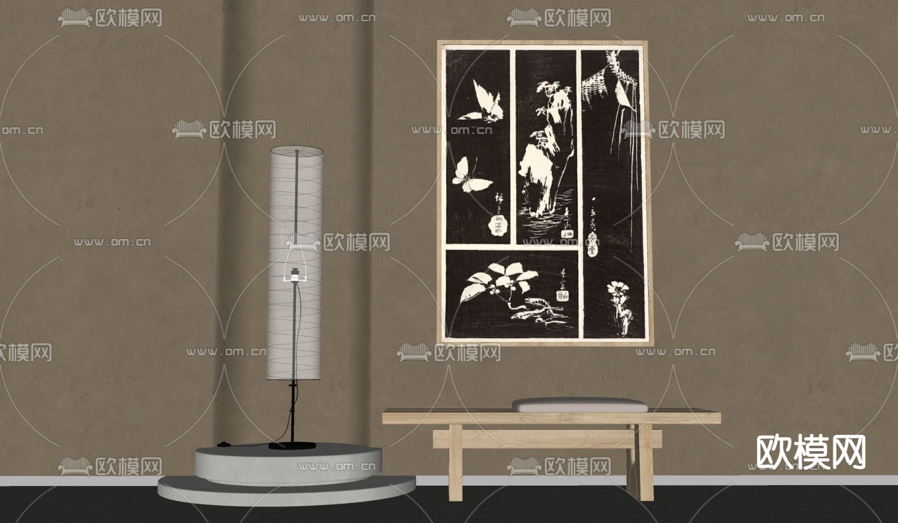 中古风装饰画su模型下载（渲染图1）