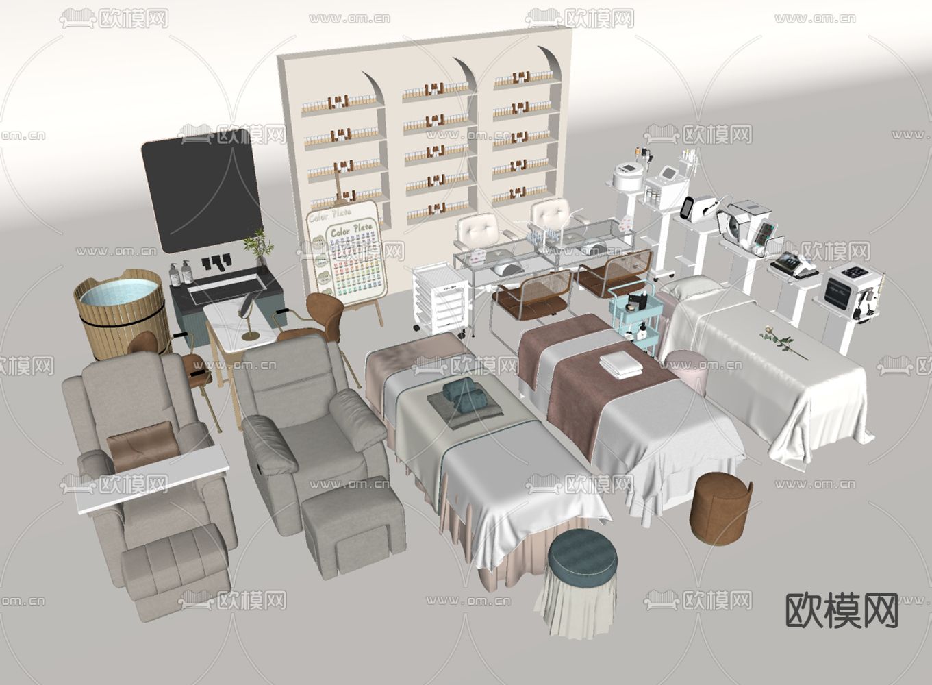 现代按摩床su模型下载（渲染图1）