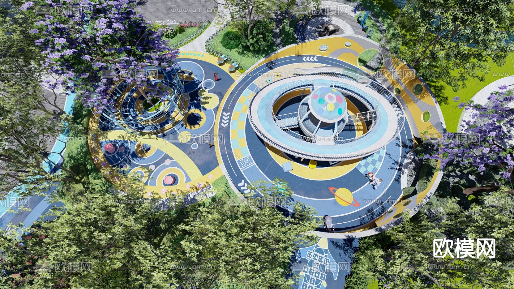 现代儿童游乐区 儿童乐园su模型下载（渲染图3）