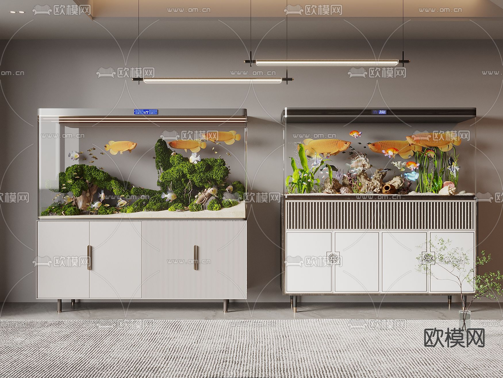 新中式鱼缸 水族箱3d模型下载