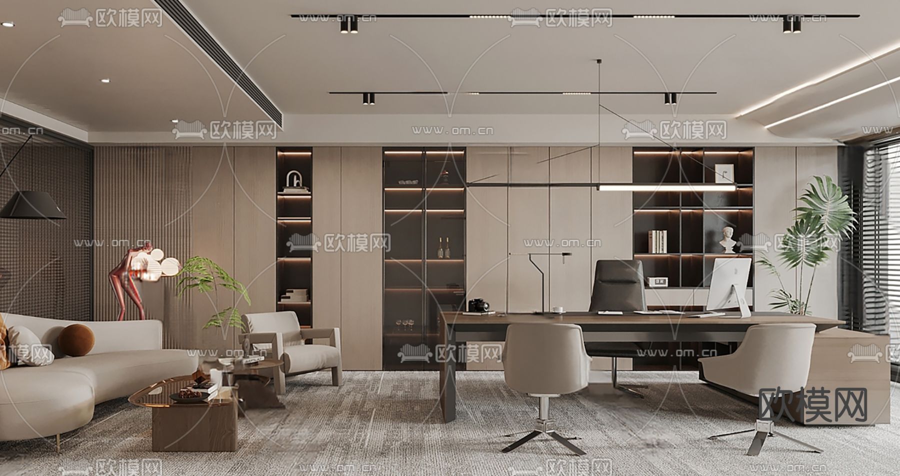 现代总经理办公室su模型下载（渲染图2）