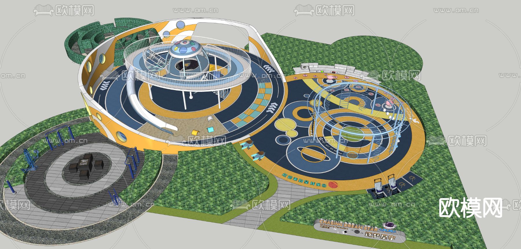 现代儿童游乐区 儿童乐园su模型下载（渲染图1）