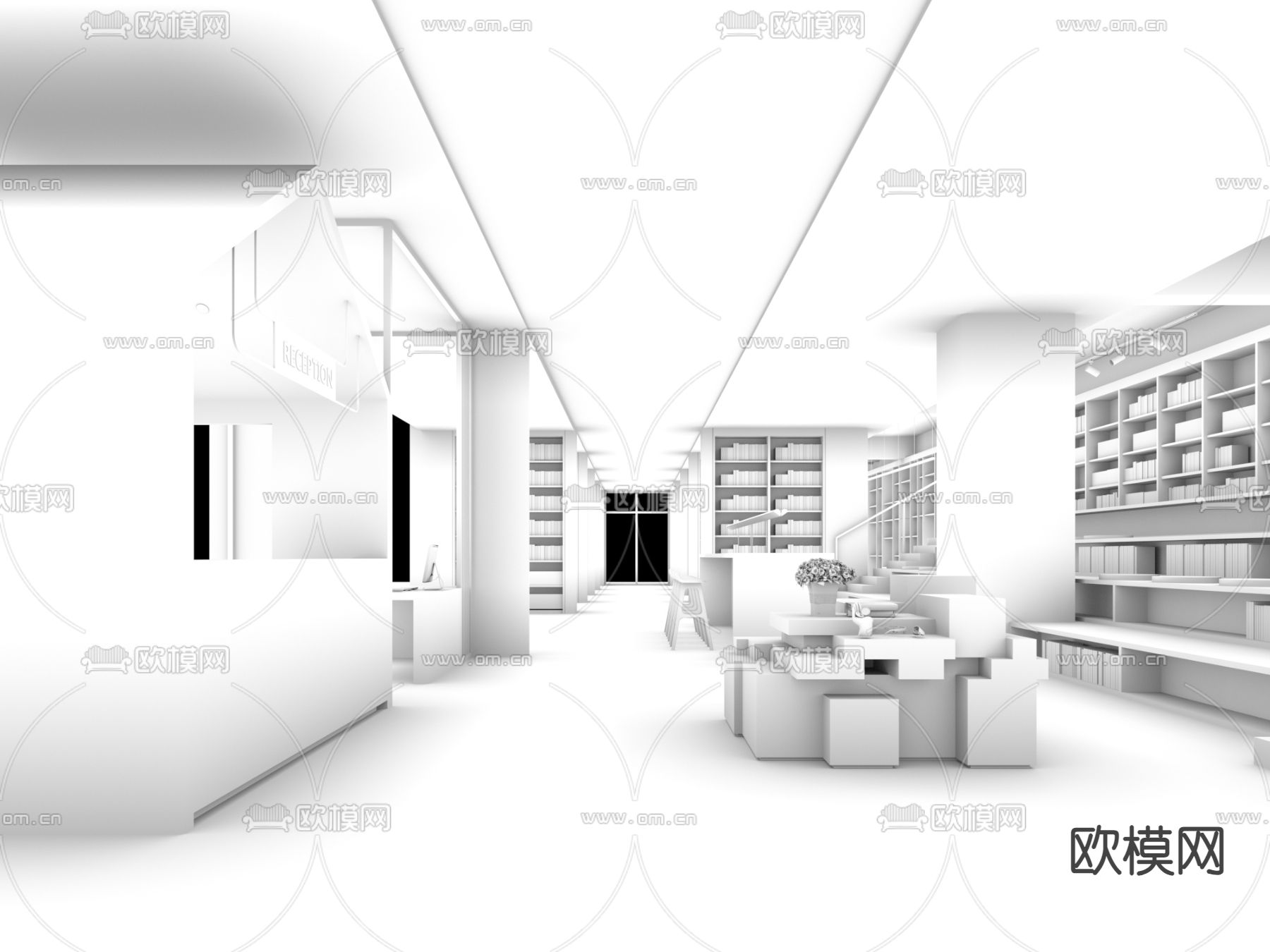 现代书店 书吧 图书馆3d模型下载（渲染图2）