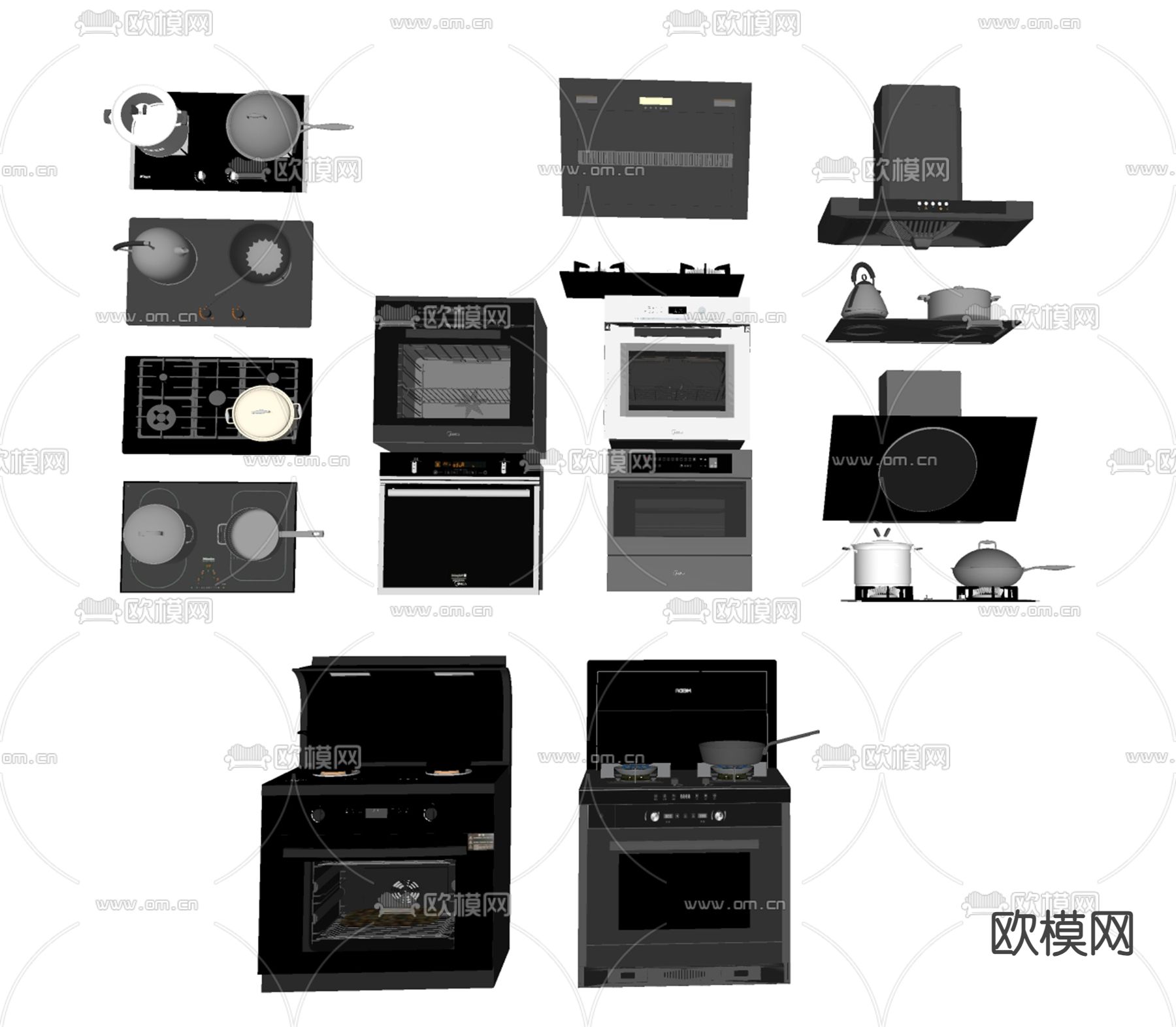 烤箱 集成灶 油烟机 微波炉 烤箱su模型下载（渲染图1）