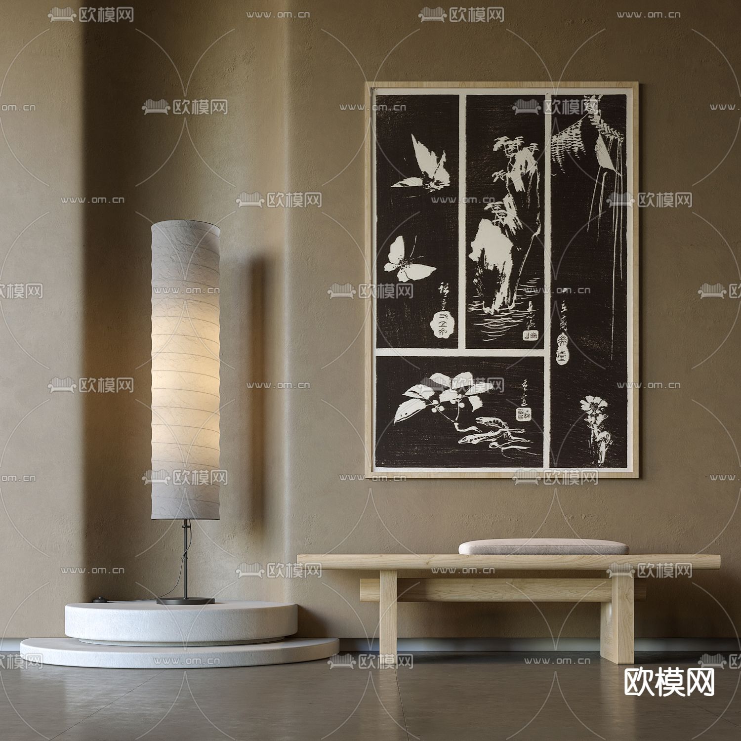 中古风装饰画su模型下载（渲染图2）