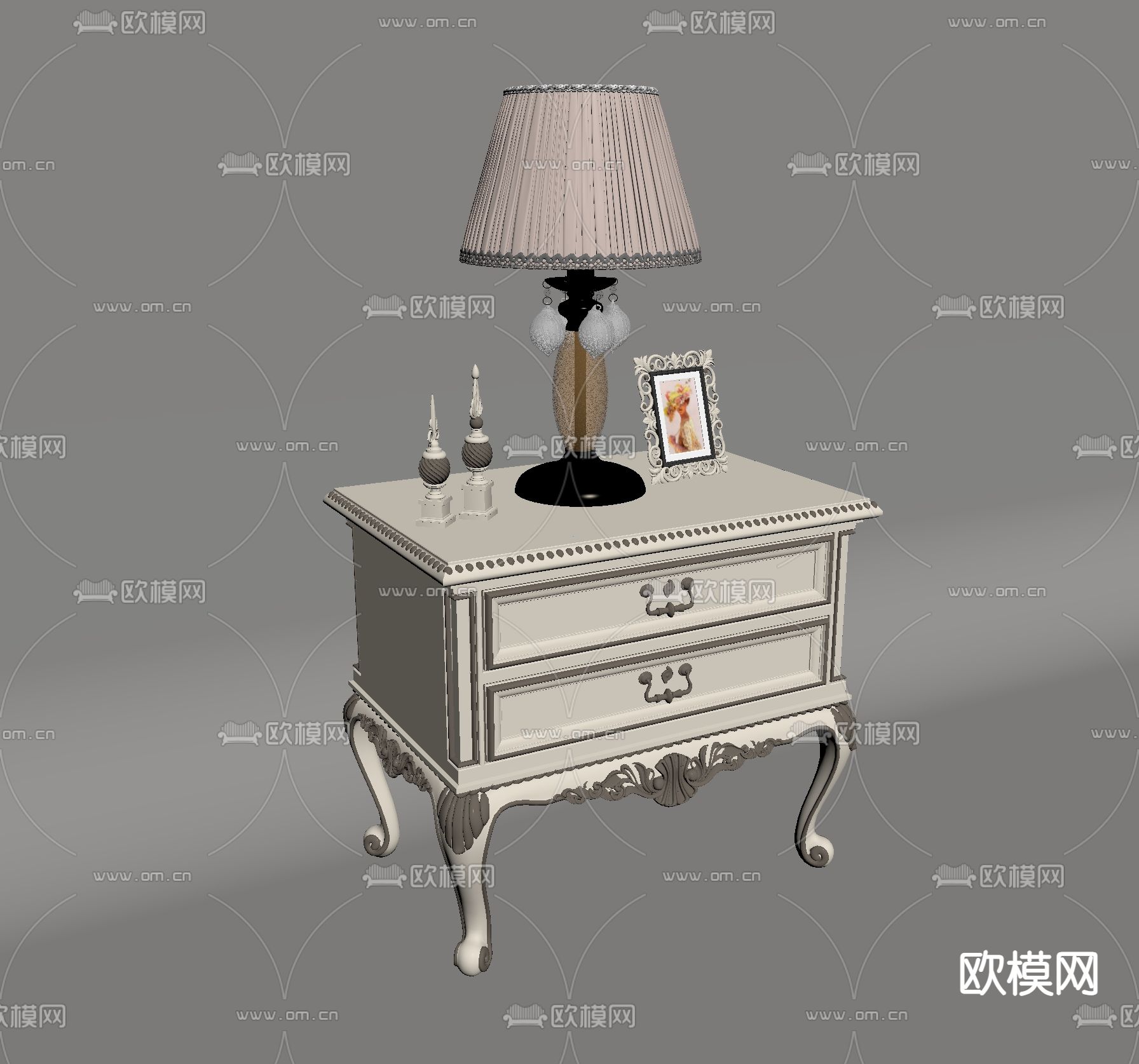 简欧床头柜su模型下载（渲染图1）